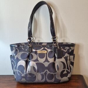 Coach Black, Silver Metallic Gray Signature Shoulder Bag F19604